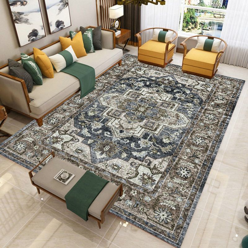 Multicolor Vintage Area Carpet Polyester Ethnic Pattern Indoor Rug Easy Care Carpet for Living Room