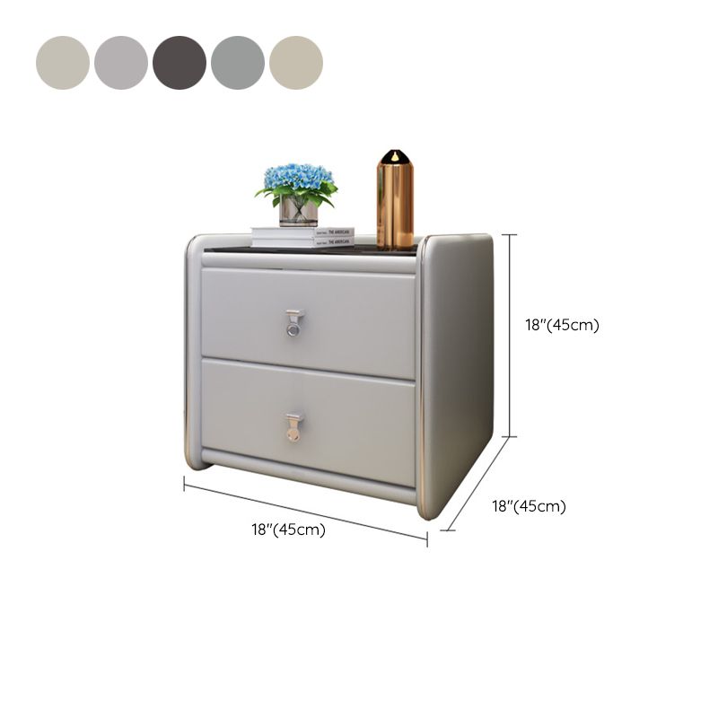 Contemporary Accent Table Nightstand Glass Nightstand with Drawers