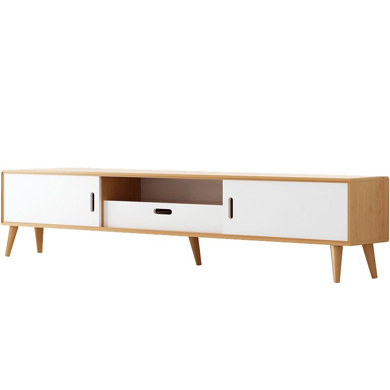 Modern TV Stand with 4 Legs , Solid Wood TV Stand Console with with Sliding Storage