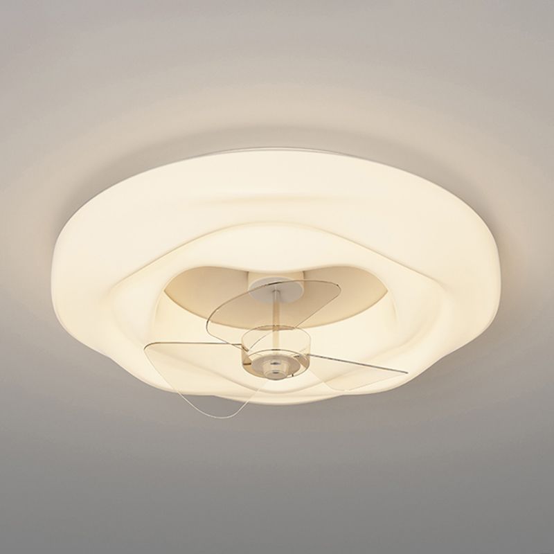 Round Shape Metal Ceiling Fans Modern Style 1-Light Ceiling Fan Fixtures in White