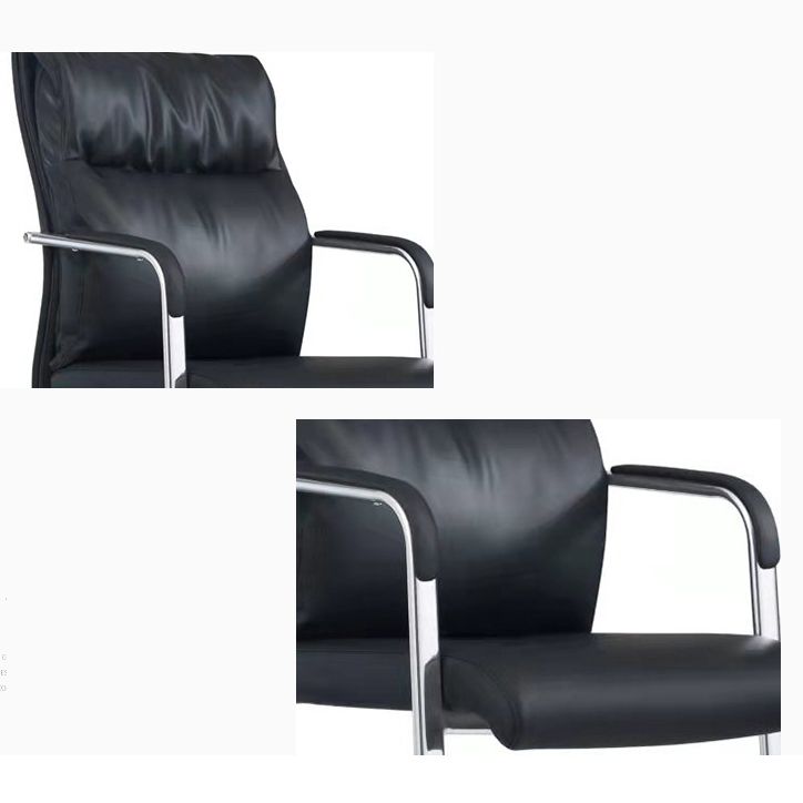 Contemporary Arm Chair Fixed Arms No Wheels Black Leather High Back Chair