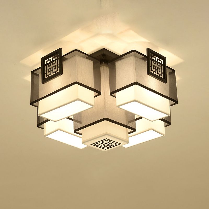 White Fabrics Flush Mount in Traditional Style Geometric Multi-Light Ceiling Light