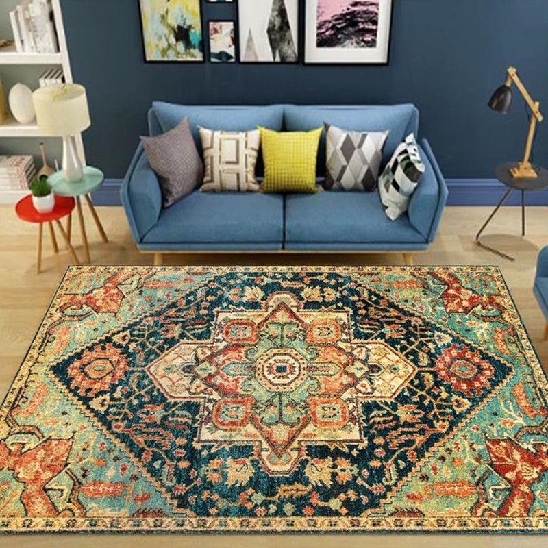 Moroccan Ethnic Style Carpet Polyester Area Rug Non-Slip Backing Indoor Carpet for Home Decoration