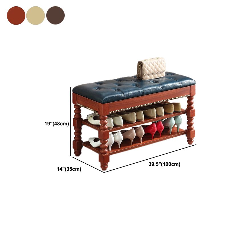 Rectangle 13.8" Wide Seating Bench Cushioned Upholstered Entryway Bench in Rubberwood