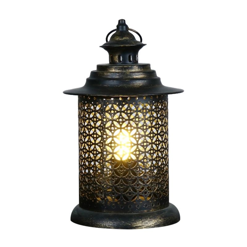 5"/6.5" Wide 1 Head Candlestick Light Antiqued Hollowed Out Metal Nightstand Lamp in Black