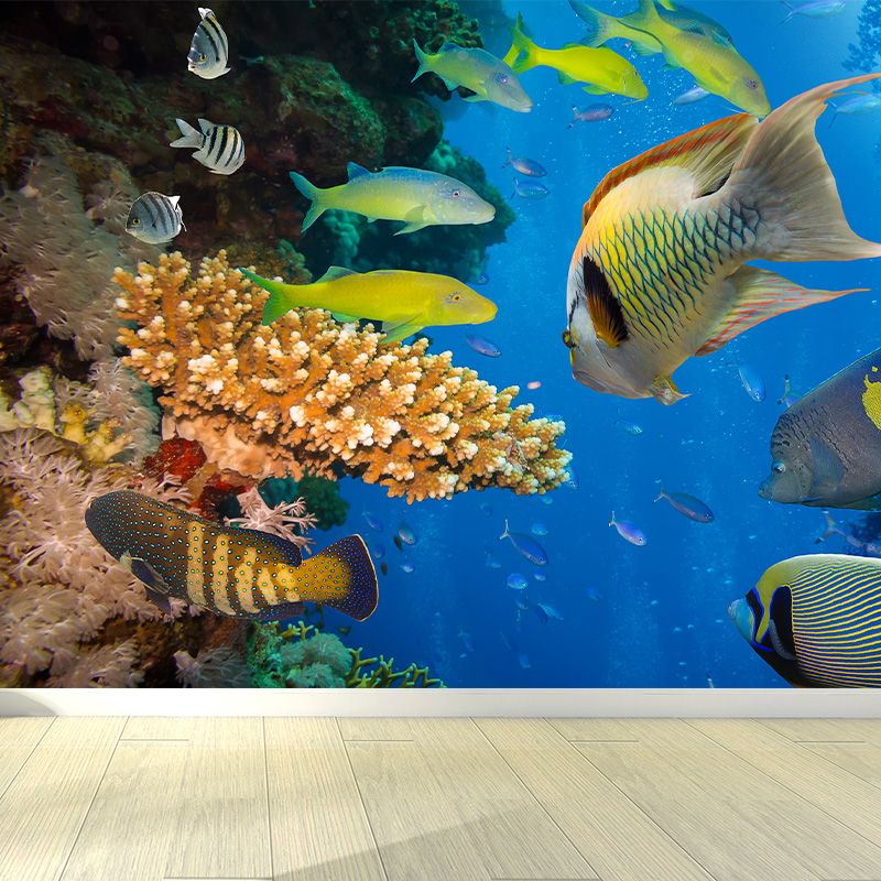 Tropics Sea Life Wall Mural Decal Dark Color Underwater Scenery Wall Decor for Bedroom