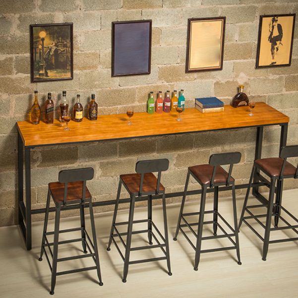 Industrial Bar Table Solid Wood Bar Dining Table with Trestle Base