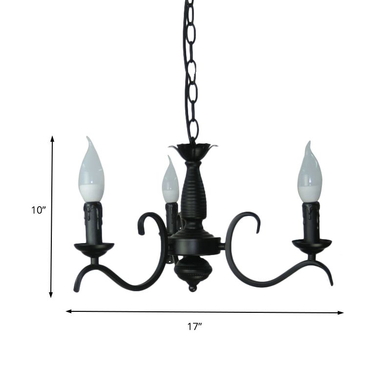 3/5 Heads Flameless Candle Chandelier Lighting Vintage Style Black Metallic Hanging Lamp for Living Room