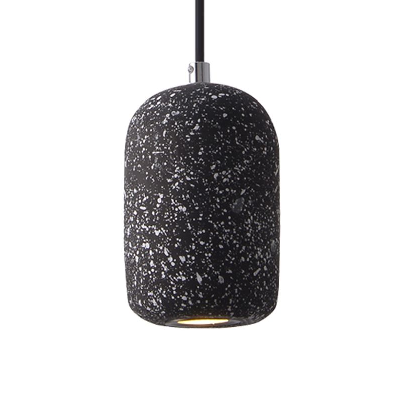 Capsule Shaped Dining Room Pendant Loft Terrazzo Black/Grey/White LED Ceiling Hang Lamp in Warm/White Light