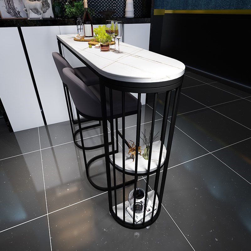 Stone Bar Dining Table Modern Bar Table with Double Pedestal for Kitchen Balcony