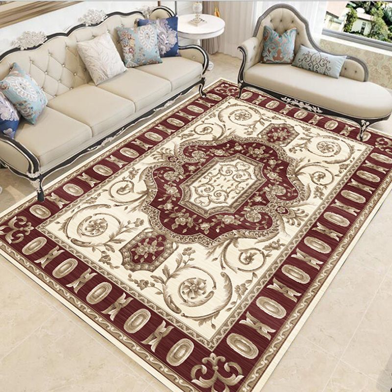 Multicolor Vintage Rug Polypropylene Geometric Area Rug Anti-Slip Backing Washable Carpet for Room