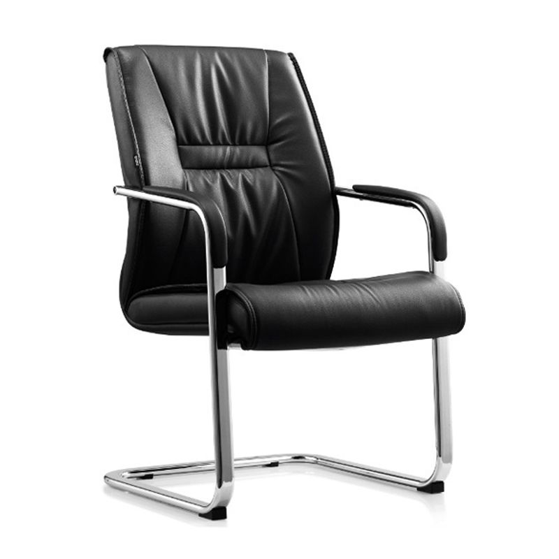 Modern Desk Chair Leather Computer Chair Mid-Back Chair in Black