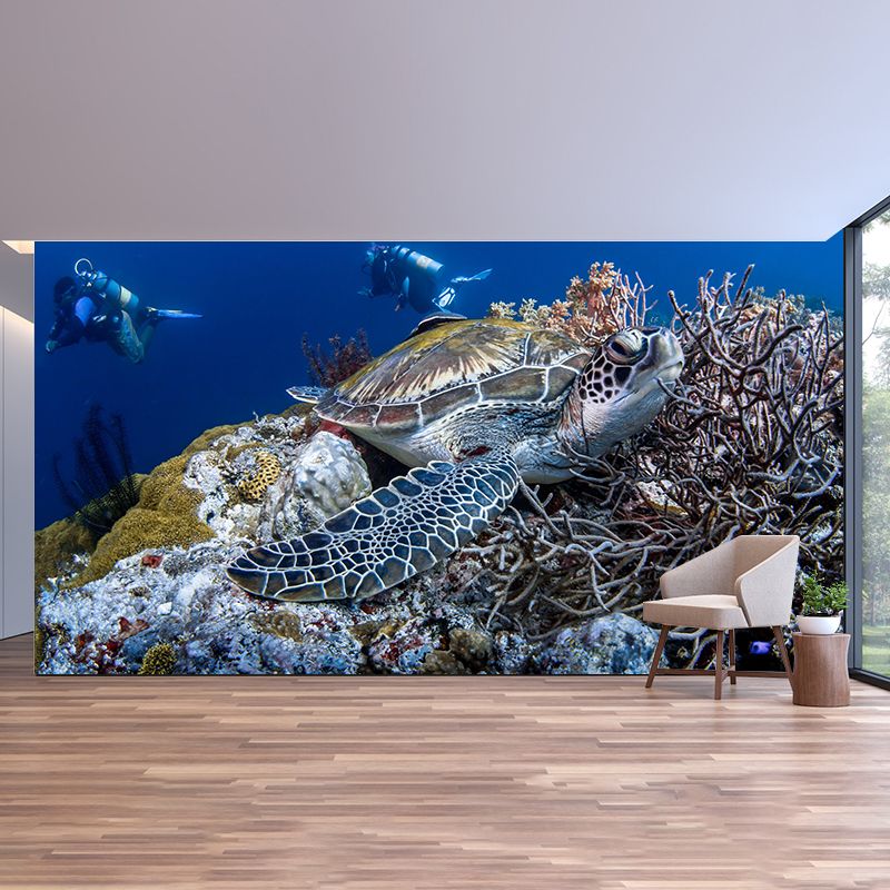 Vintage Wall Mural Sea Turtle Patterned Sitting Room Wall Mural