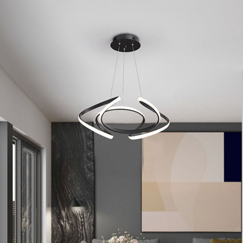 Modern Style LED Chandelier Black Curved Pendant Lighting with Acrylic Shade, Warm/White Light