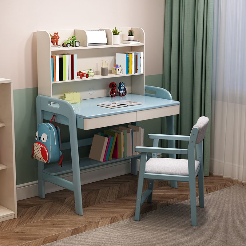 Wood Writing Desk with Storage Shelves Lifting Kids Desk and Chair