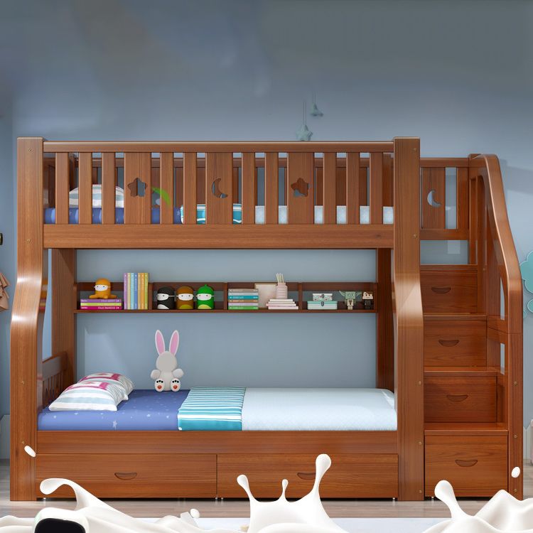 Traditional Standard Bunk Bed Twin & Single Kid's Bed with Book Shelf