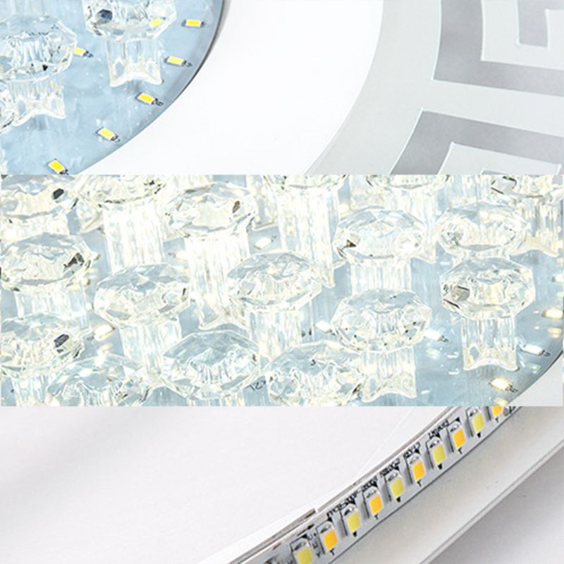 Extra-Thin Round Acrylic Flush Light Modern LED White Flush Mount Ceiling Light Fixture with Crystal Accents