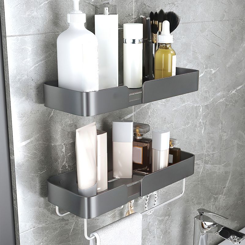 3 Piece Modern Bathroom Hardware Set Aluminum Bath Shelf in Grey