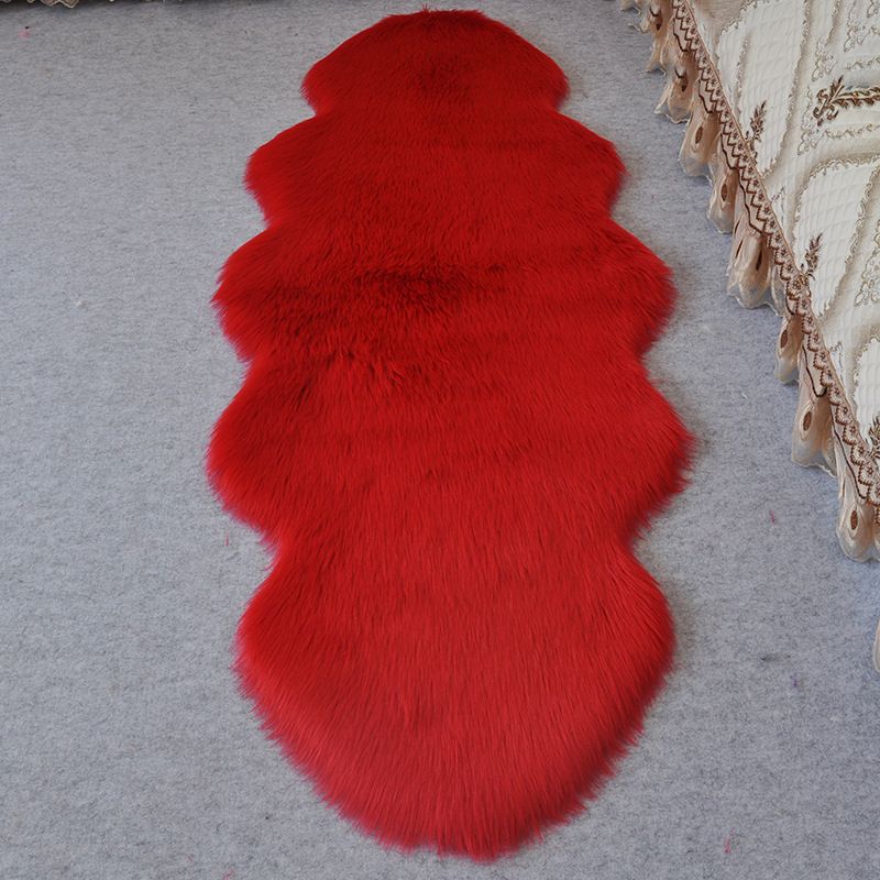 Multi-Colored Bedroom Foot Rug Casual Plain Rug Faux Fur Machine Washable Stain Resistant Non-Slip Backing Area Rug