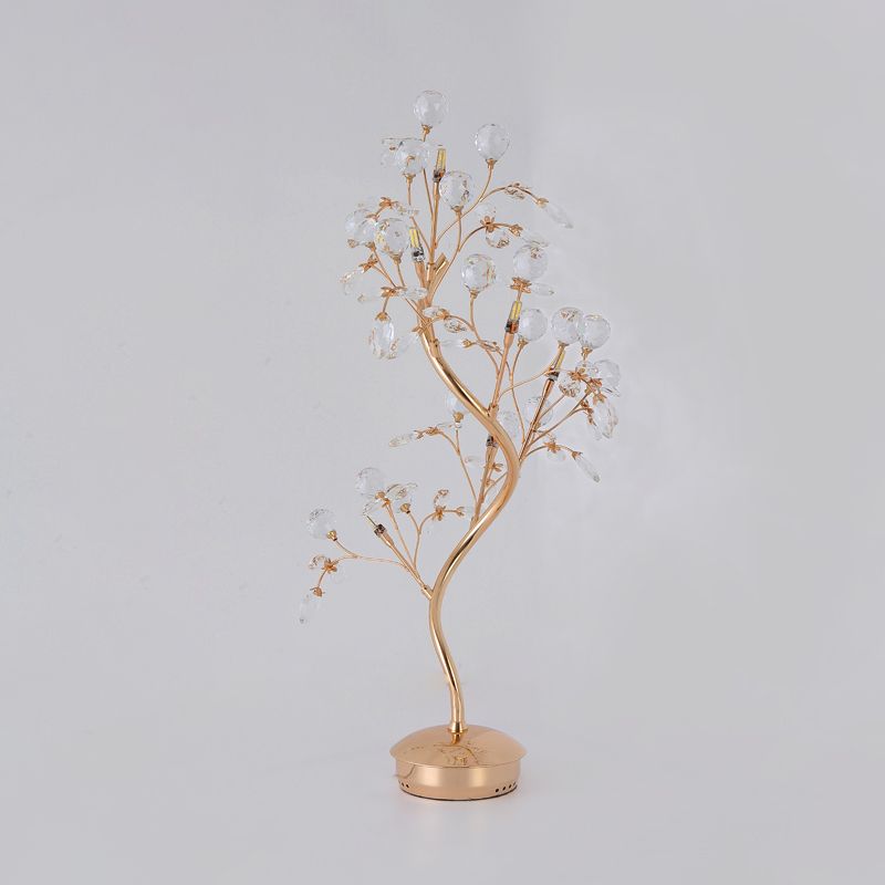 Branch Beveled Crystal Table Light Postmodern Living Room LED Nightstand Lighting in Gold