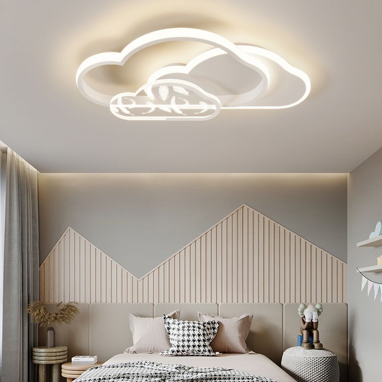 Stagger Cloud Acrylic LED Semi Flush Mount in Modern Unique Style Feather Metal Ceiling Light for Bedroom