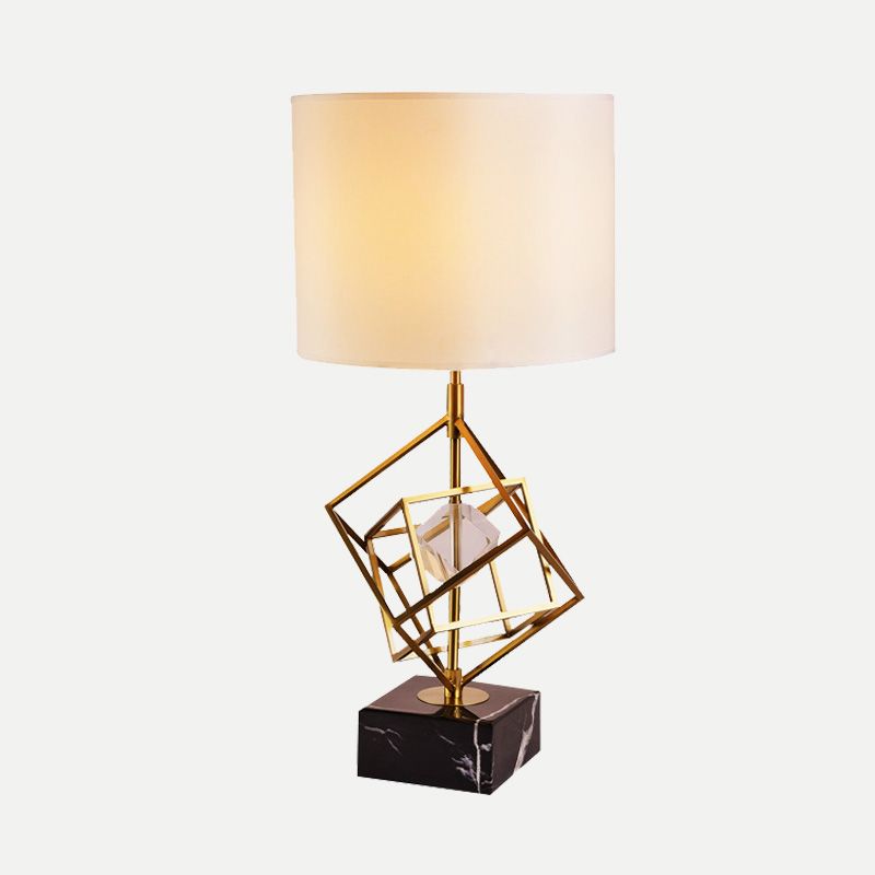 Contemporary 1 Head Study Lamp Gold Cylinder Reading Book Light with Fabric Shade