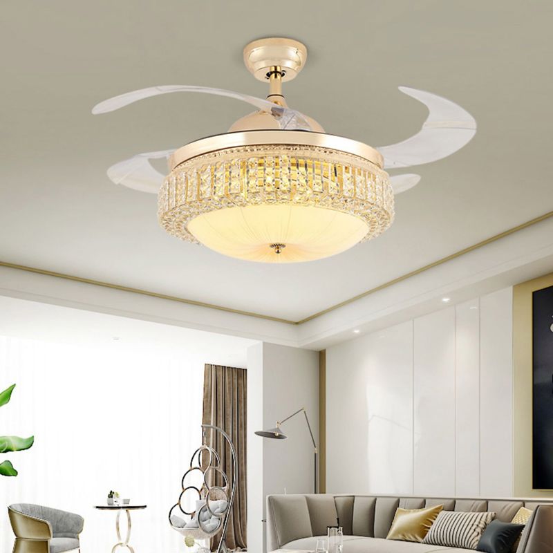 Nordic Style Ceiling Fan Lamp Circle Shape Ceiling Fan Light with Crystal for Bedroom