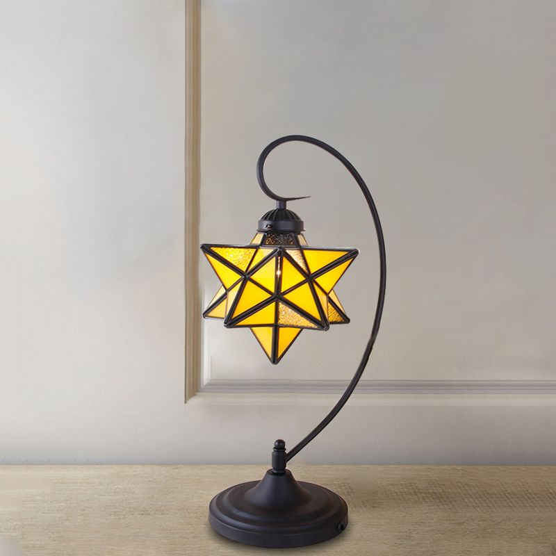 Schwarzer Pentagramm Nachttisch leichter Barock 1 Kopf Rosa/gelb/dunkelblaues Glas Nachttischlampe für Bett