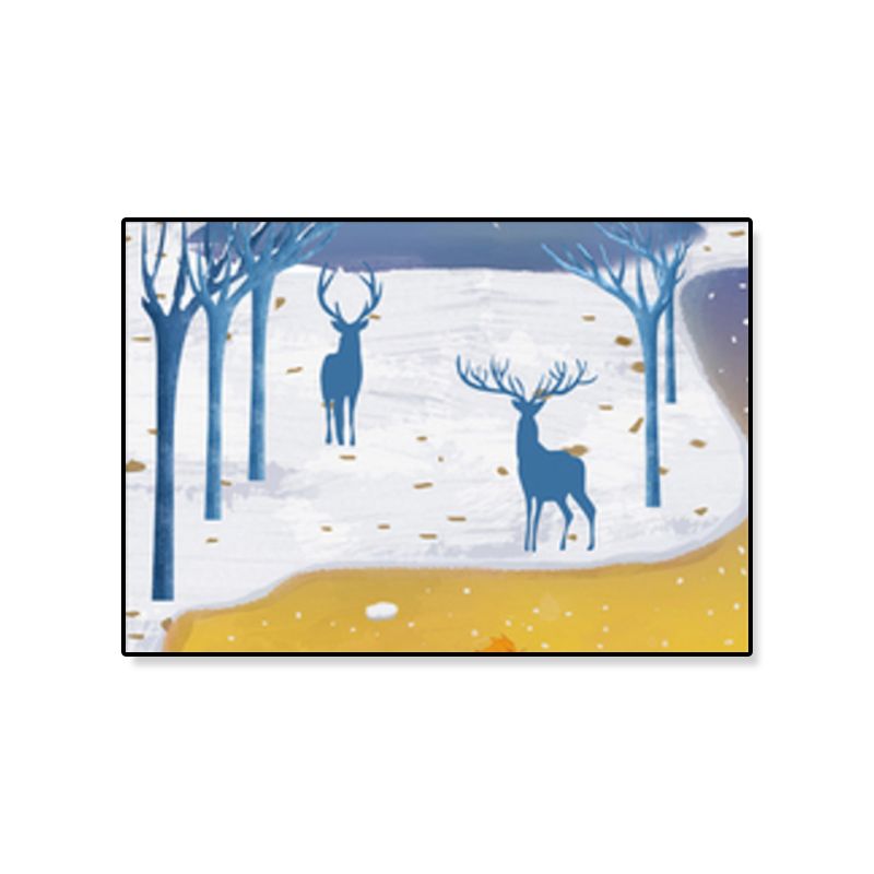 Soft Color Kids Wall Art Illustration Deer in the Late Night Forest Canvas Print for Bedroom