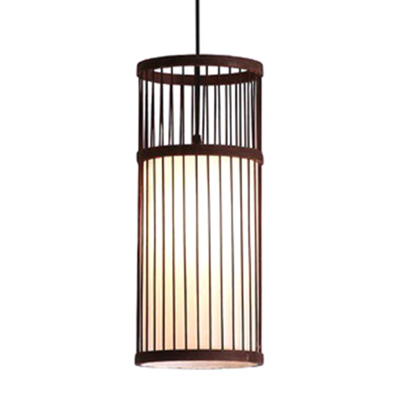 Wood Cage Hanging Light Chinese Style 1 Bulb Bamboo Weaving Lighting Fixture for Restaurant