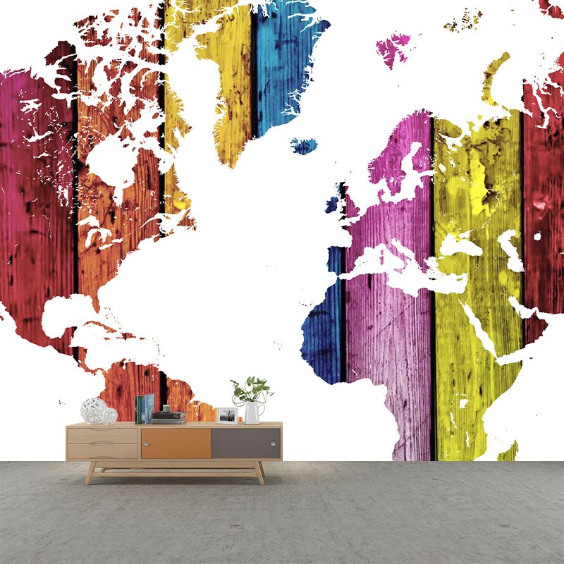 Colorful Wallpaper Map Print Illustration Stain Resistant Modern Wall Mural