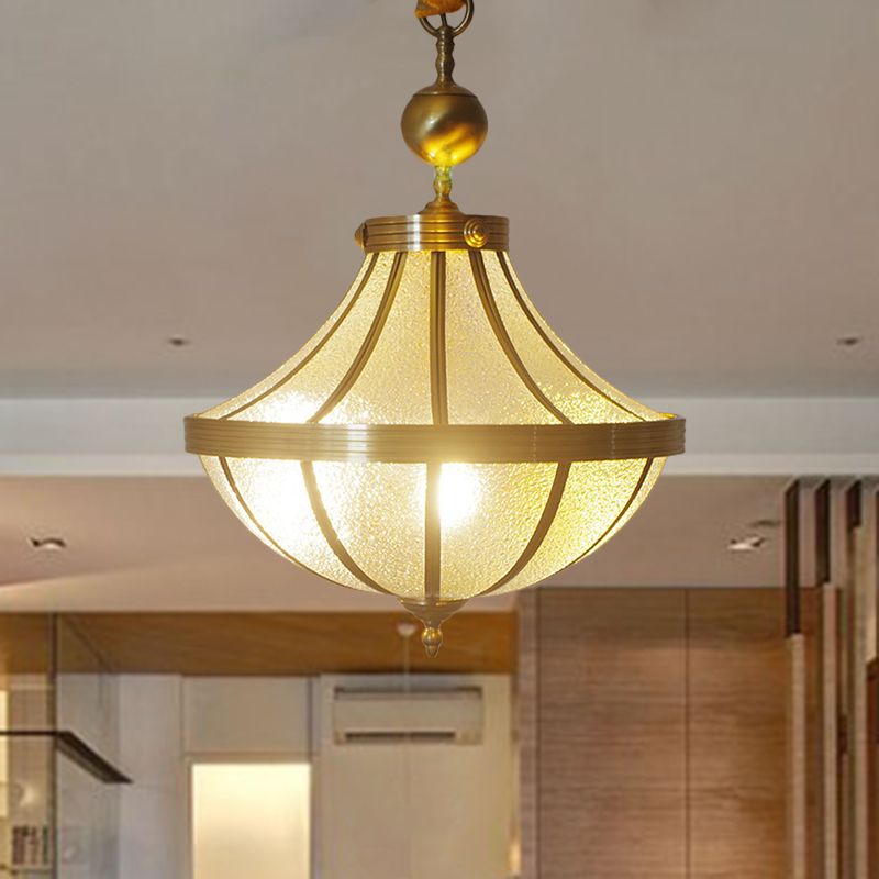 Jar Pendant Chandelier Traditional Frosted Glass 3 Bulbs Brass Hanging Lamp for Bedroom