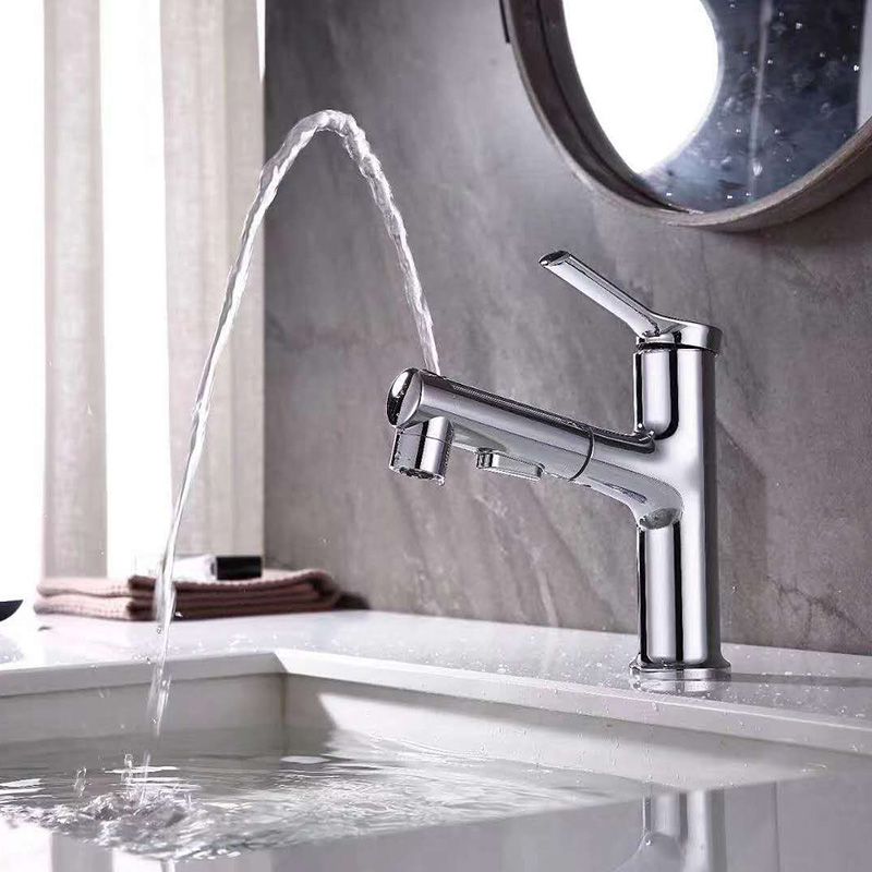 Contemporary Sink Faucet Plian Low Arc Centerset Bathroom Faucet