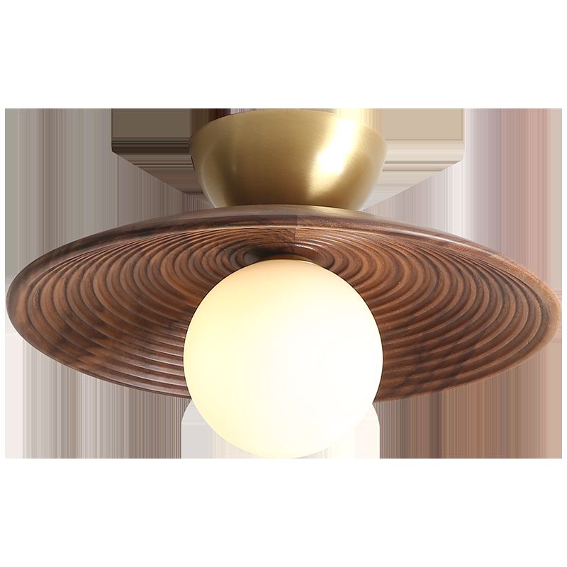 Shaded Aisle Semi Flush Mount Ceiling Fixture Wood Modern Semi Mount Lighting in Brown