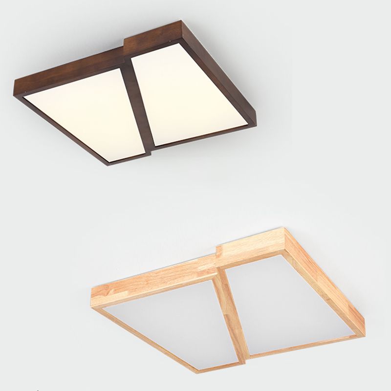 Modern Wood LED Flush Mount Geometric Shape Ceiling Light with Acrylic Shade for Bedroom