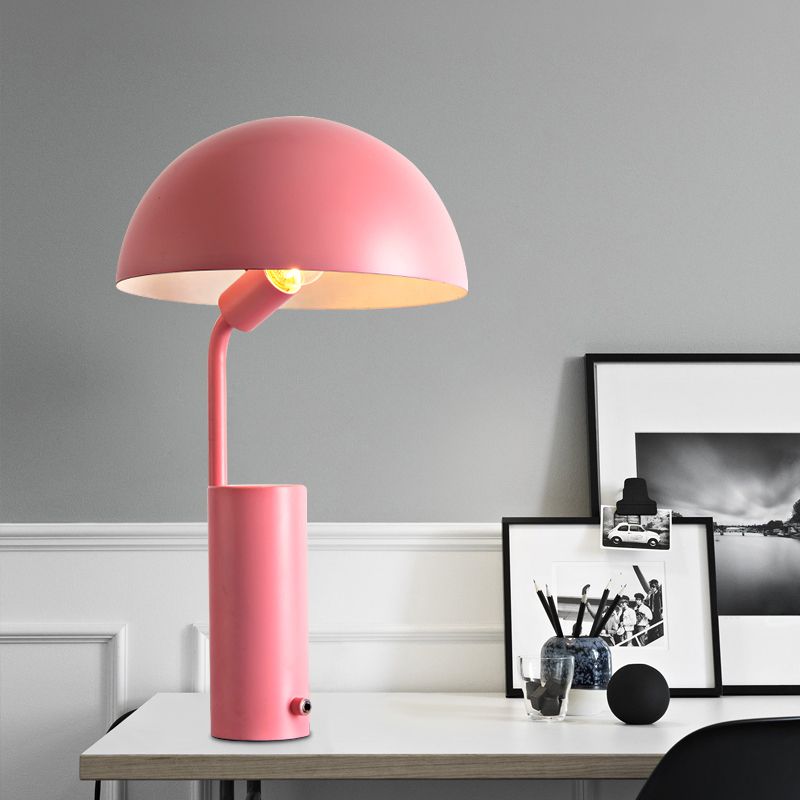 Dome Iron Night Task Lighting Modernist 1-Light Black/White/Pink Desk Light with Cylinder Base