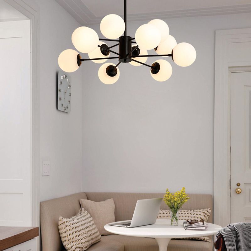 Milk Glass Black Ceiling Pendant Chandelier Globe Industrial Multi Lights Chandelier Lights