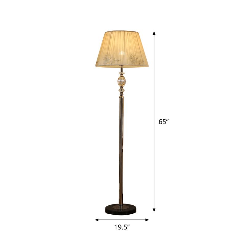 Fabric Conical Shade Standing Light Contemporary 1-Bulb Floor Lamp in Champagne with Flower Design