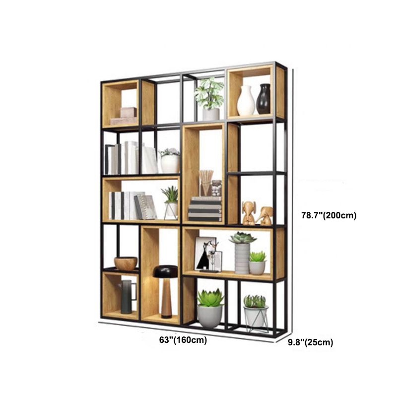 Contemporary Metal and Wooden Shelf Bookcase Open Bookcase for Office