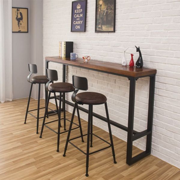 Pine Wood Bar Dining Table Industrial Rectangle Bar Table with Trestle Base for Cafe