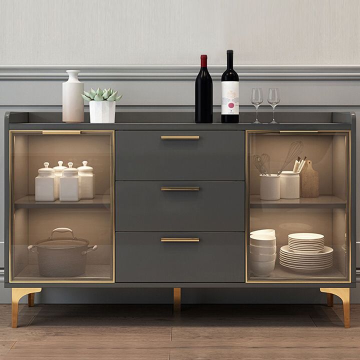 Modern Style Glass Doors Buffet Sideboard Engineered Wood Credenza