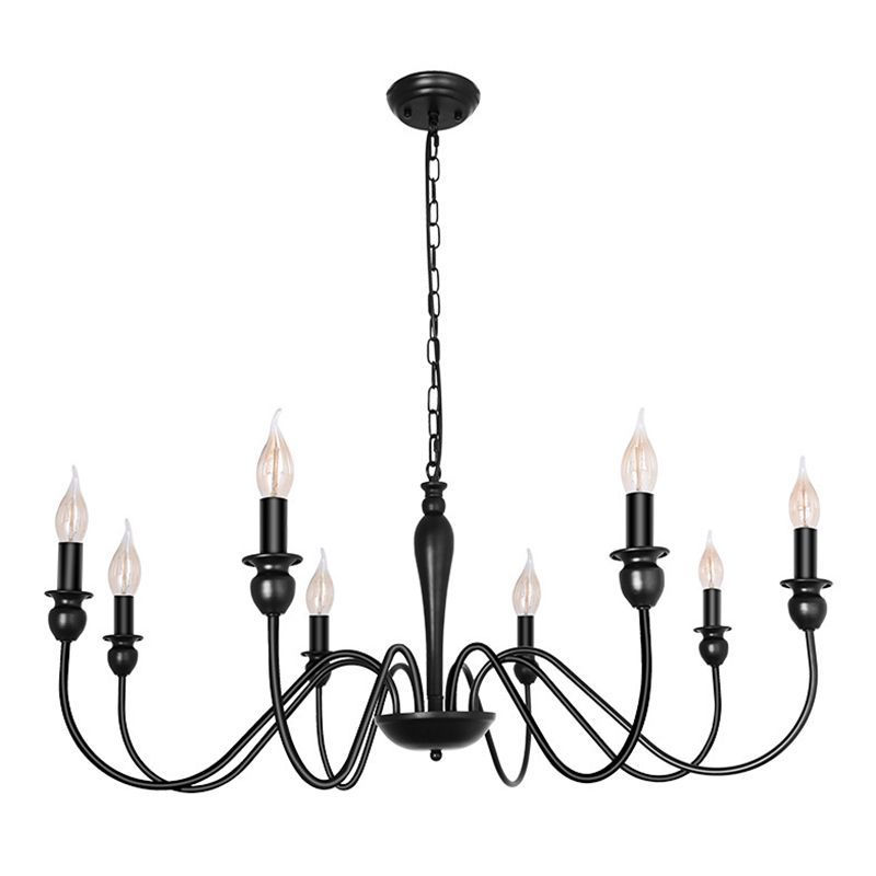 Industrial Antiqued Candlestick Pendant Light Black Metal Chandelier Lighting for Living Room