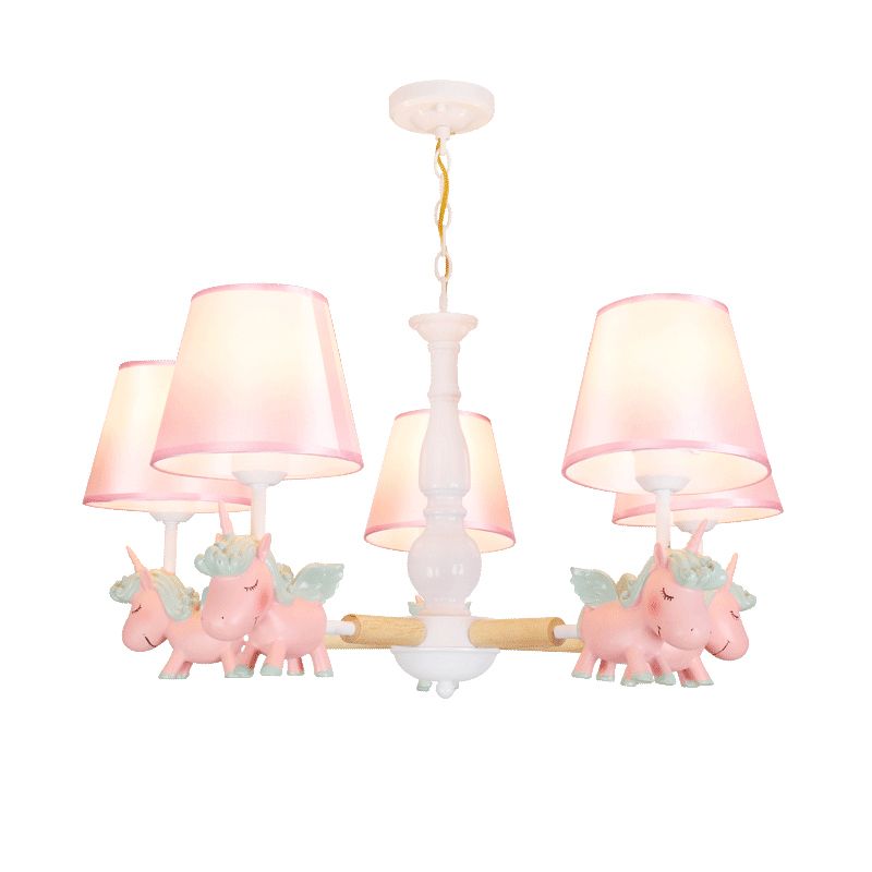 Flying Unicorn Bedroom Chandelier Light Resin Cartoon Pendant Light Fixture with Fabric Shade