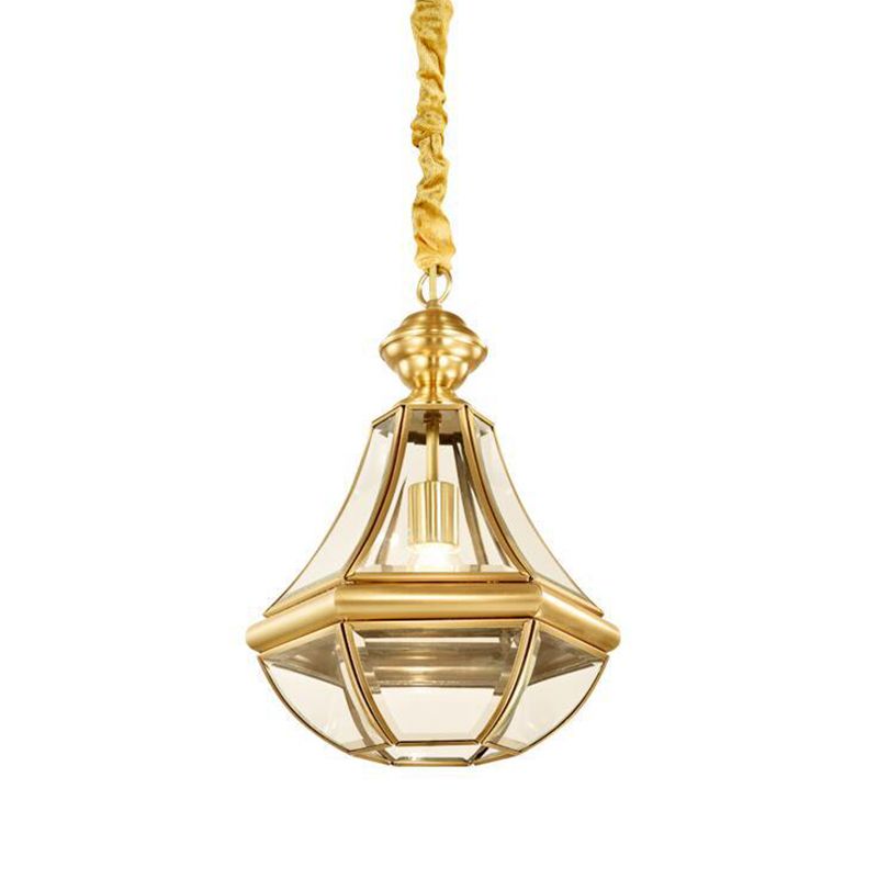 1-Light Hanging Light Minimalist Living Room Pendant Lamp with Pear Seeded/Clear Glass Shade in Polished Brass/Antique Brass