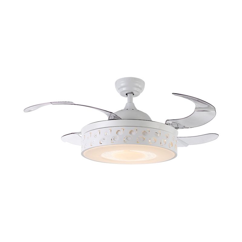 Trommelmetaal hanger ventilator licht moderne led 42 "w slaapkamer semi -flush mount verlichting in wit met externe/wandregeling/frequentieconversie en afstandsbediening, 4 bladen