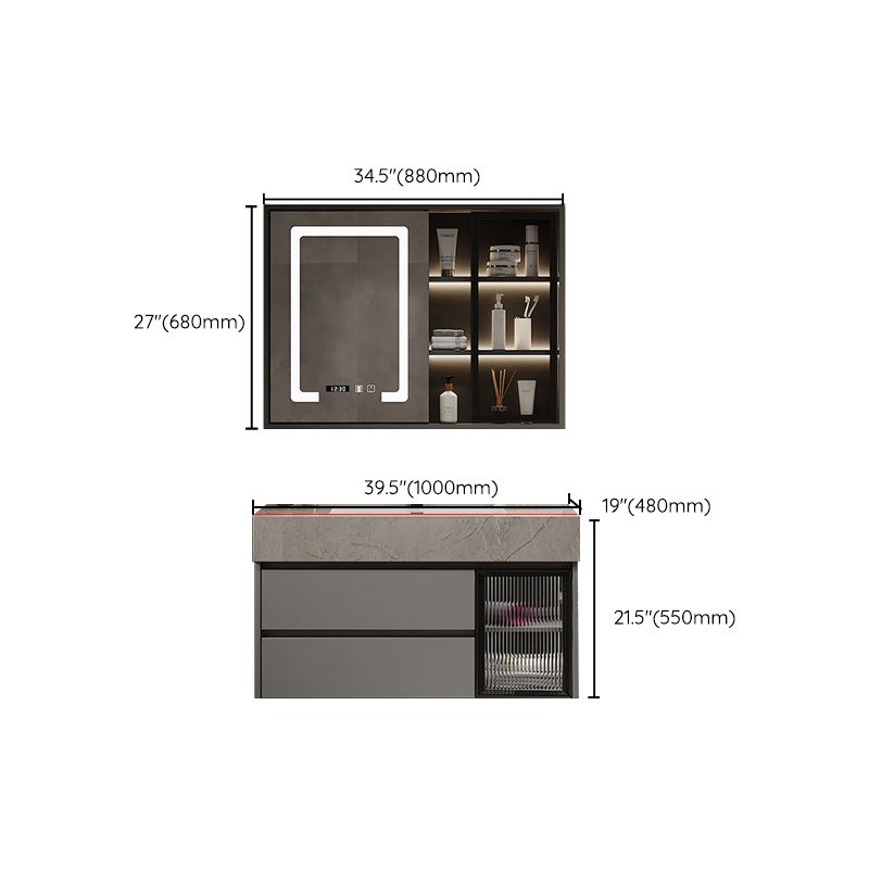 Modern Glass Vanity Sink Bathroom Wall-Mounted Vanity Cabinet with Mirror Cabinet