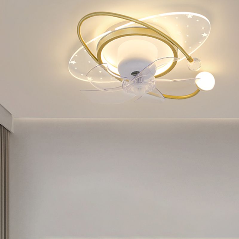 Metal Geometric Shape Ceiling Fan Modern Style 3 Lights Ceiling Fans Fixtures