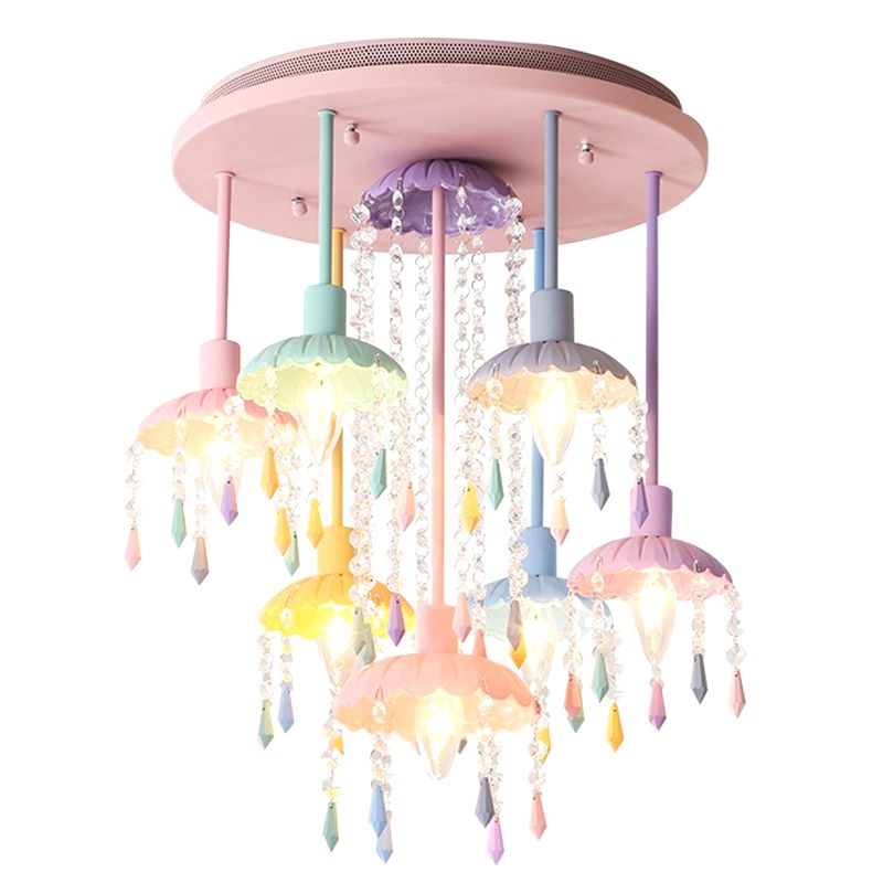 Umbrella Glass Pendant Lighting Fixture Macaron Pink Hanging Pendant Light for Kids Bedroom