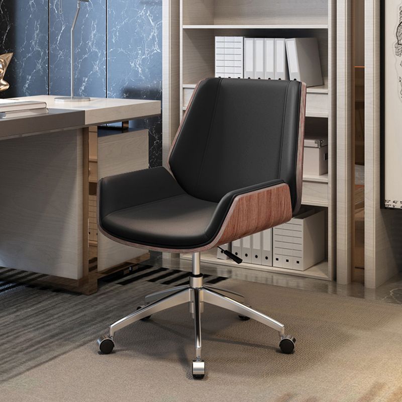 Modern Middle Back Chair Ergonomic Adjustable Seat Height Leather Chair