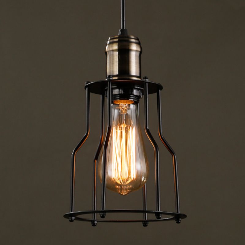 Retro Industrial Style Decorative Hanging Lamp Single Light Black Wrought Iron Frame Pendant Light for Restaurant Bar